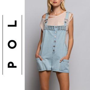 NWT POL Denim Studded Overall Shorts with Side Pockets